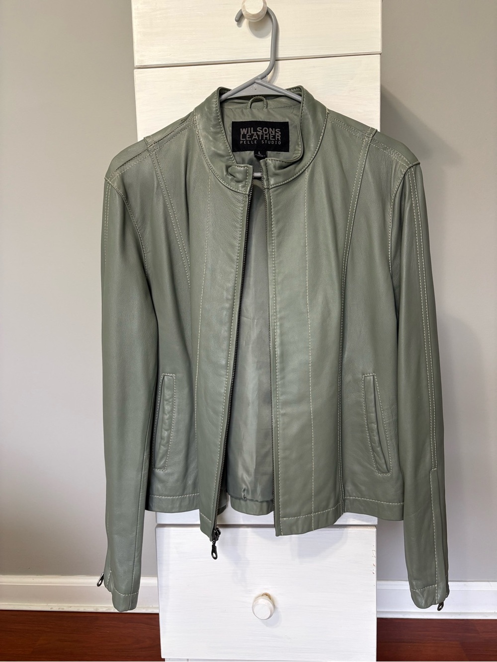 Wilsons Leather - Pelle Studio - Sage Green Zip-Front Leather Jacket